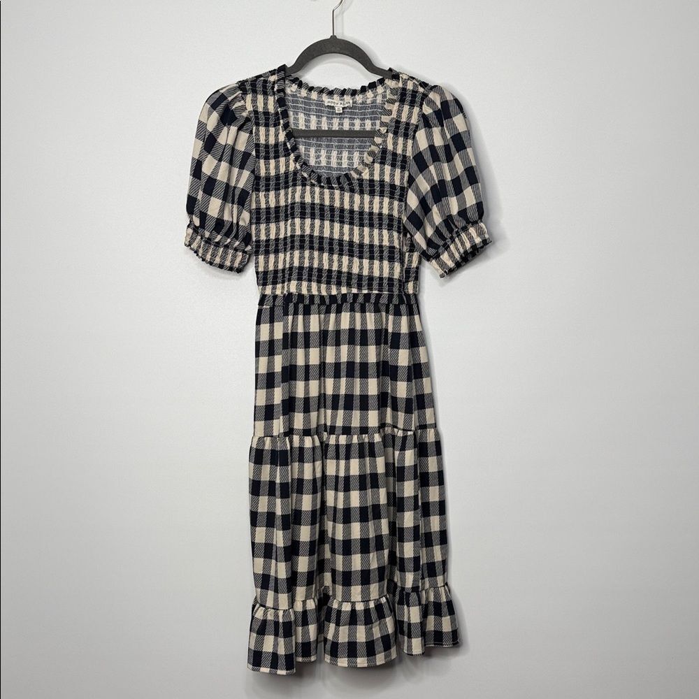 Moon River Plaid Puff Sleeve Smocked Dress XS